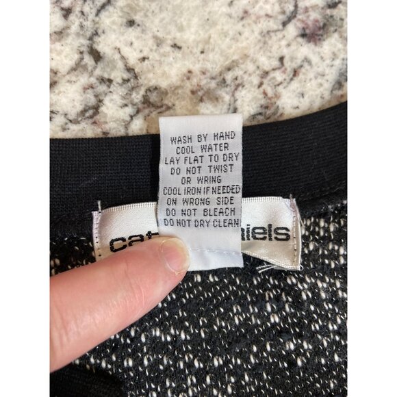 Cathy Daniels Floral Cardigan M  Black White Embroidered Knit Cottagecore Career - Picture 5 of 10